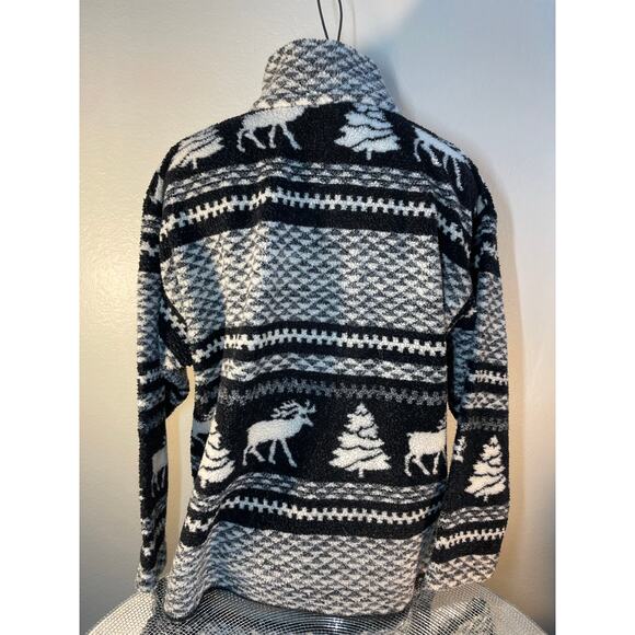 90s essentials style fleece Black and White deer tree Medium - Picture 8 of 14